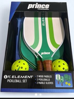 Prince Element Pickleball Set - Green/White with Neon Yellow Balls
